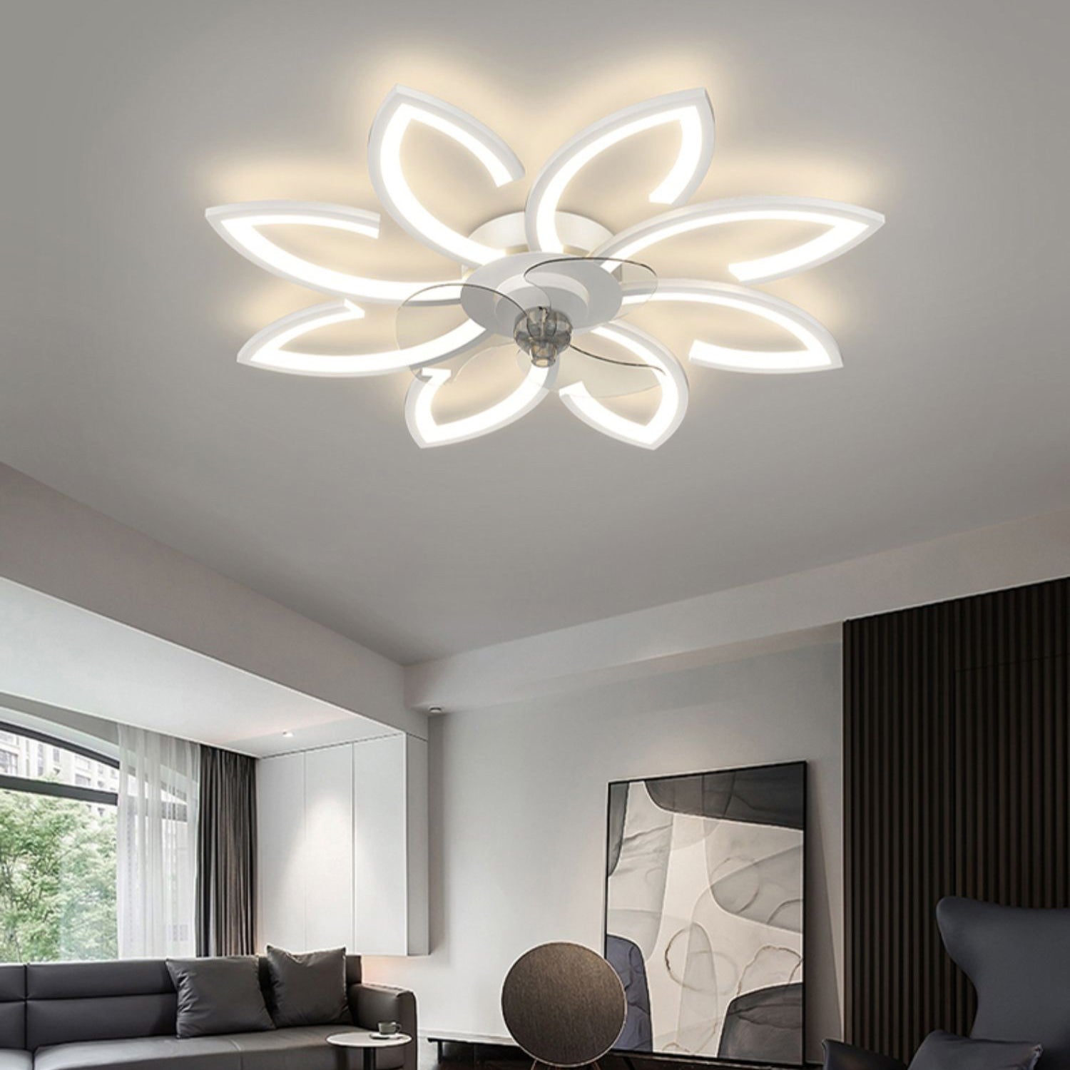 Modern LED Fan Light Metal Geometric Multi Light Flush Mount Light for Living Room