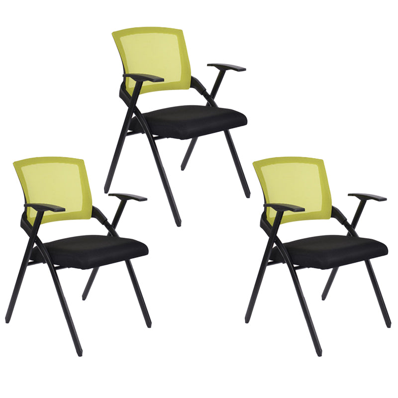 Modern Folding Conference Chair Black Frame and Seat Chair with Fixed Arms