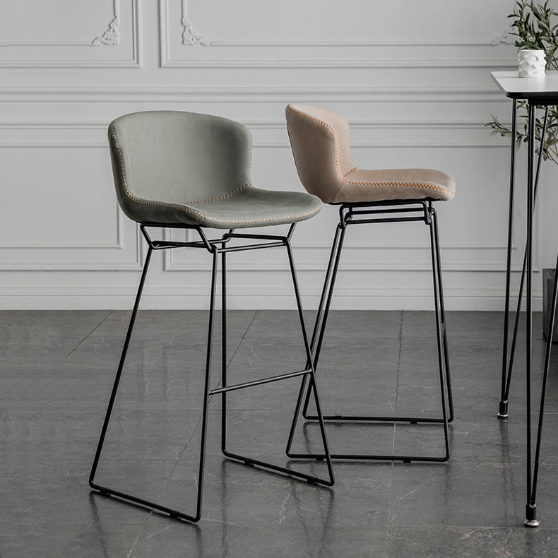 Industrial Iron Barstool Distressed Low Back Indoor Tall Stool with Faux Leather Seat