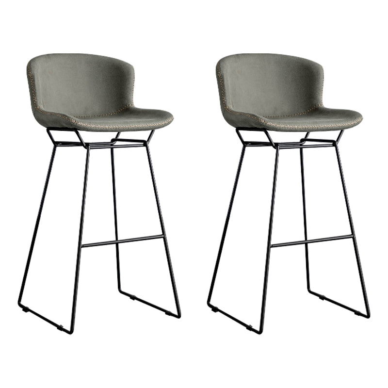 Industrial Iron Barstool Distressed Low Back Indoor Tall Stool with Faux Leather Seat