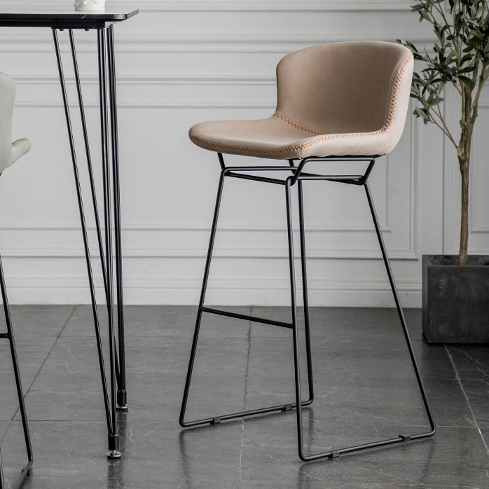 Industrial Iron Barstool Distressed Low Back Indoor Tall Stool with Faux Leather Seat