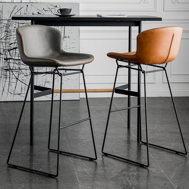 Industrial Iron Barstool Distressed Low Back Indoor Tall Stool with Faux Leather Seat