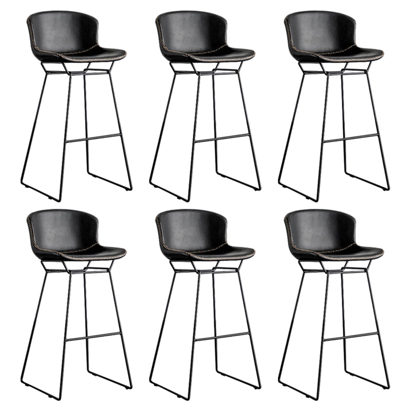 Industrial Iron Barstool Distressed Low Back Indoor Tall Stool with Faux Leather Seat