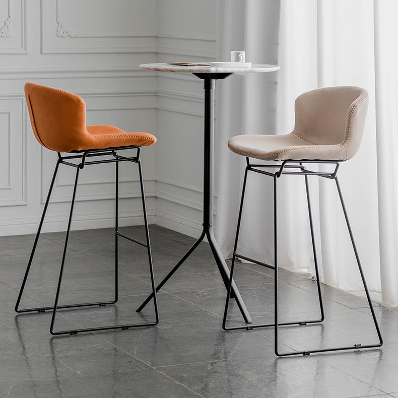 Industrial Iron Barstool Distressed Low Back Indoor Tall Stool with Faux Leather Seat