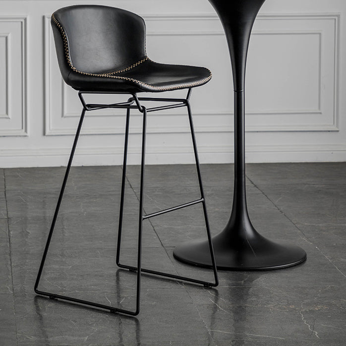 Industrial Iron Barstool Distressed Low Back Indoor Tall Stool with Faux Leather Seat