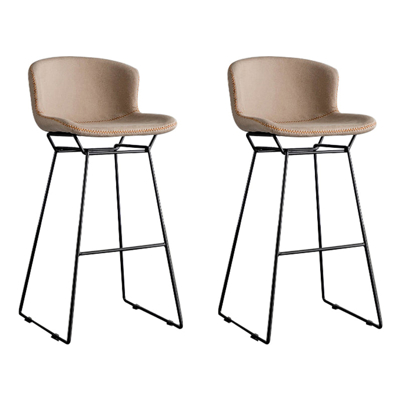 Industrial Iron Barstool Distressed Low Back Indoor Tall Stool with Faux Leather Seat