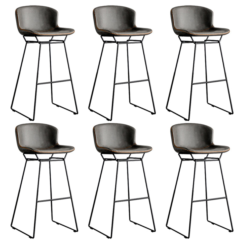 Industrial Iron Barstool Distressed Low Back Indoor Tall Stool with Faux Leather Seat