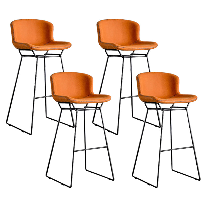 Industrial Iron Barstool Distressed Low Back Indoor Tall Stool with Faux Leather Seat