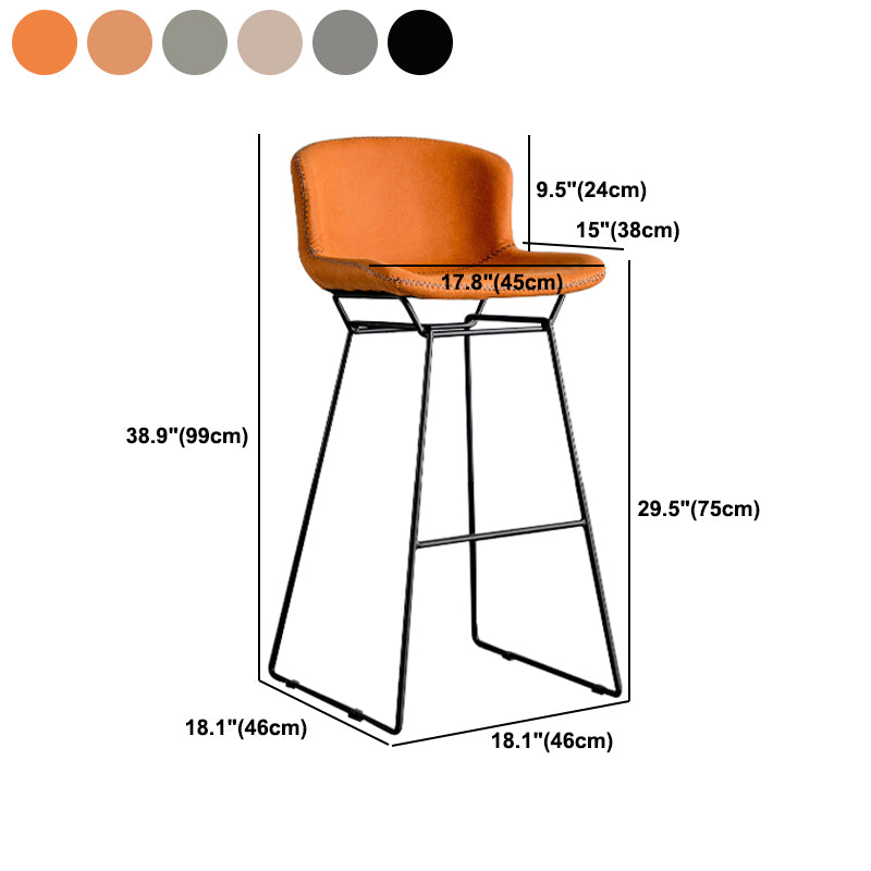 Industrial Iron Barstool Distressed Low Back Indoor Tall Stool with Faux Leather Seat