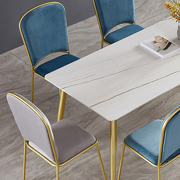 Glam Rectangle Dining Table Set 1/4/5/7 Pieces Dinette Set with White Sintered Stone Top