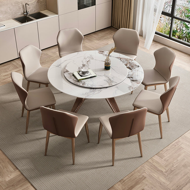Modern Round Dinette Set 1/4/7/9 Pieces Sintered Stone Dining Table Set with Turntable
