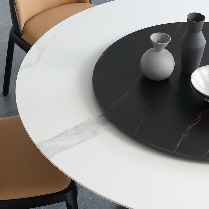 Modern Sintered Stone Dinette Set 1/3/4/5/7 Pieces Round Dining Table Set with Turntable
