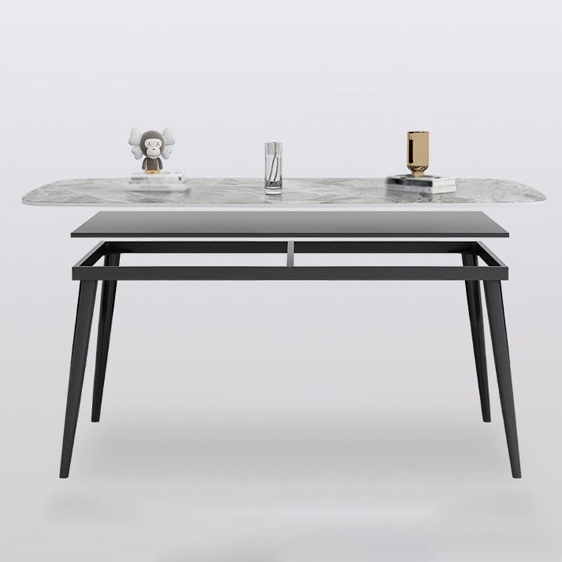 Rectangle Industrial Dining Table Grey Fixed Table with Sintered Stone