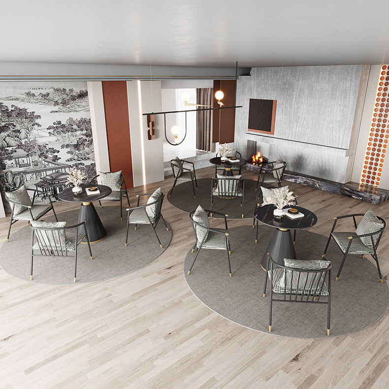 Metal Modern Round Indoor Table Sintered Stone Top Table with Black Pedestal Base