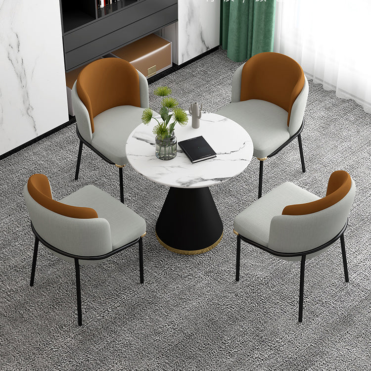 Metal Contemporary Round Dining Table Sintered Stone Top Table with Pedestal Base