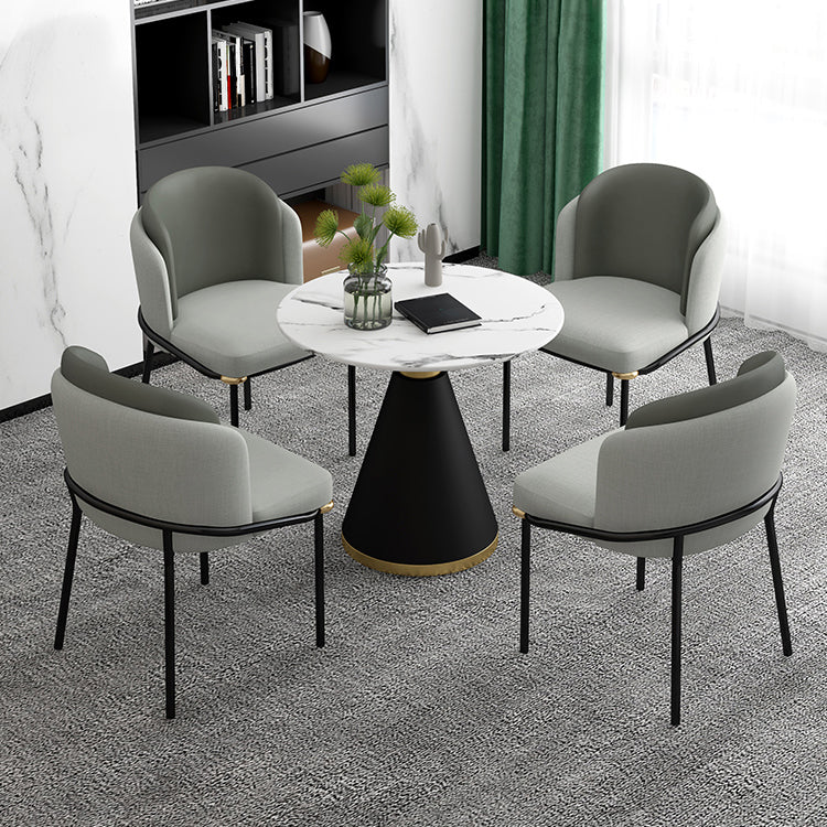 Metal Contemporary Round Dining Table Sintered Stone Top Table with Pedestal Base