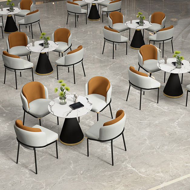 Metal Contemporary Round Dining Table Sintered Stone Top Table with Pedestal Base