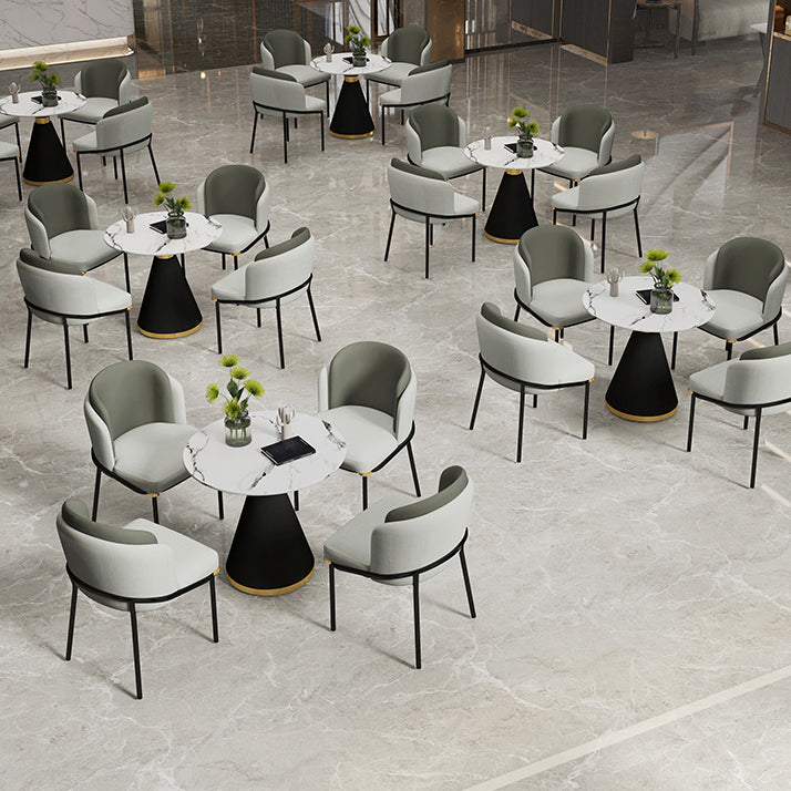 Metal Contemporary Round Dining Table Sintered Stone Top Table with Pedestal Base