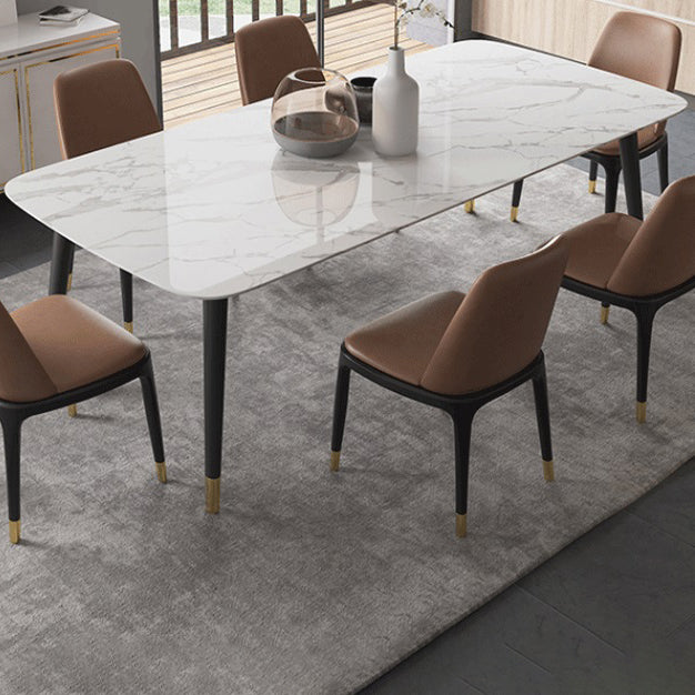 Modern Dining Table White Stone and Marble Dining Table Pedestal Table Sled Base