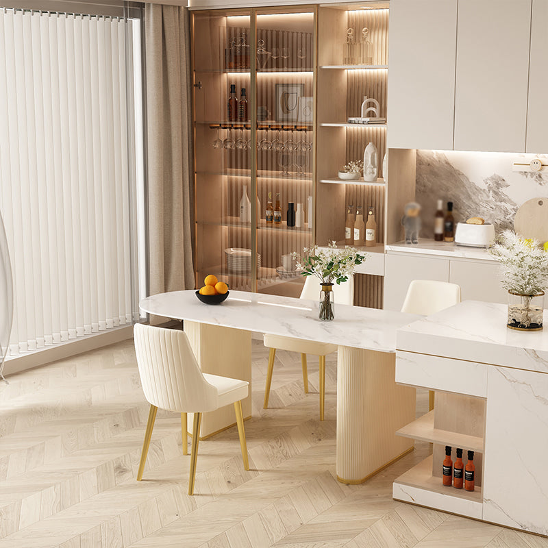 Modern Stone Dining Table Oval Iron Table with Double Pedestal Table