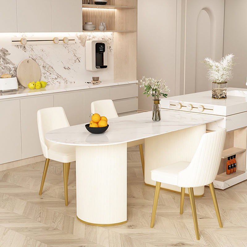 Modern Stone Dining Table Oval Iron Table with Double Pedestal Table