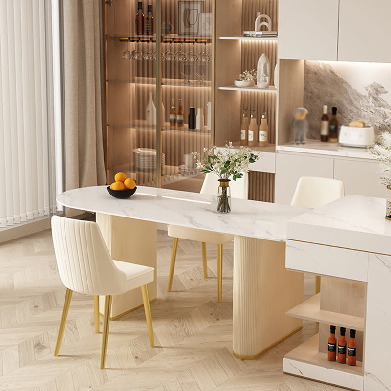 Modern Stone Dining Table Oval Iron Table with Double Pedestal Table