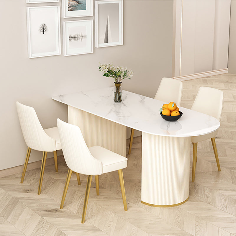 Modern Stone Dining Table Oval Iron Table with Double Pedestal Table