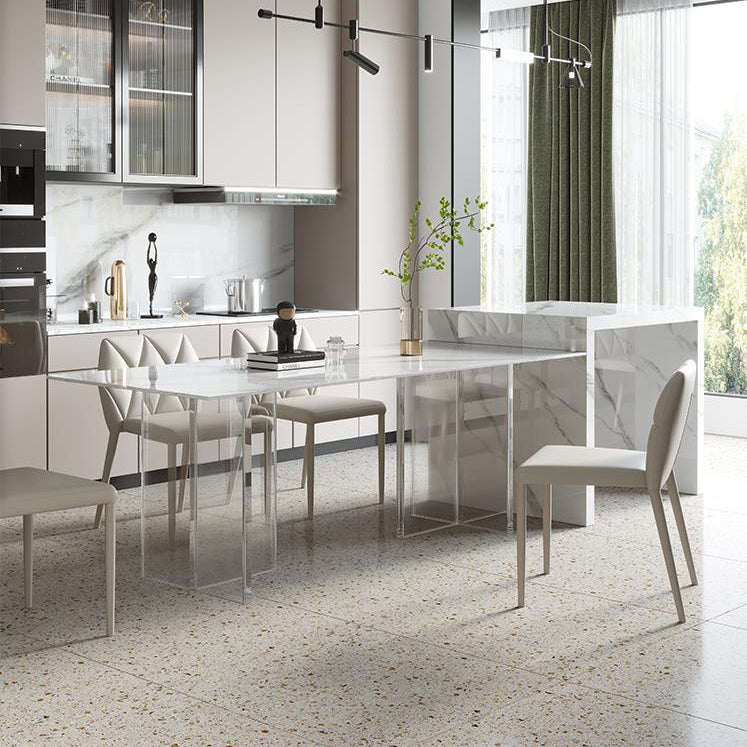 Modern Style Dining Table Sintered Stone Rectangle Table with Acrylic Base