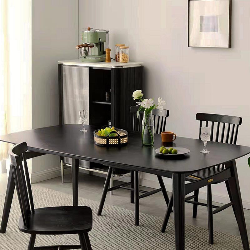 Modern Black Dining Room Collection Tripod Base Solid Wood Dining Table