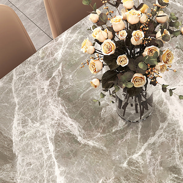 Modern Rectangle Dining Table Sintered Stone Top Ash Base Table with 4 Legs