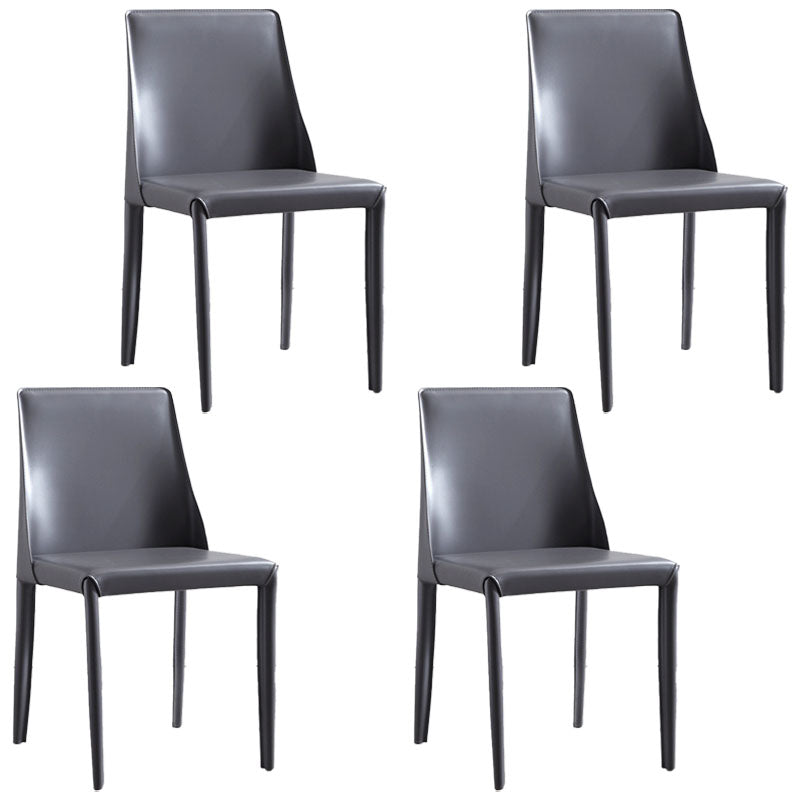 Metal Indoor Upholstered Side Chair Matte Finish Faux Leather Solid Back Dining Chair