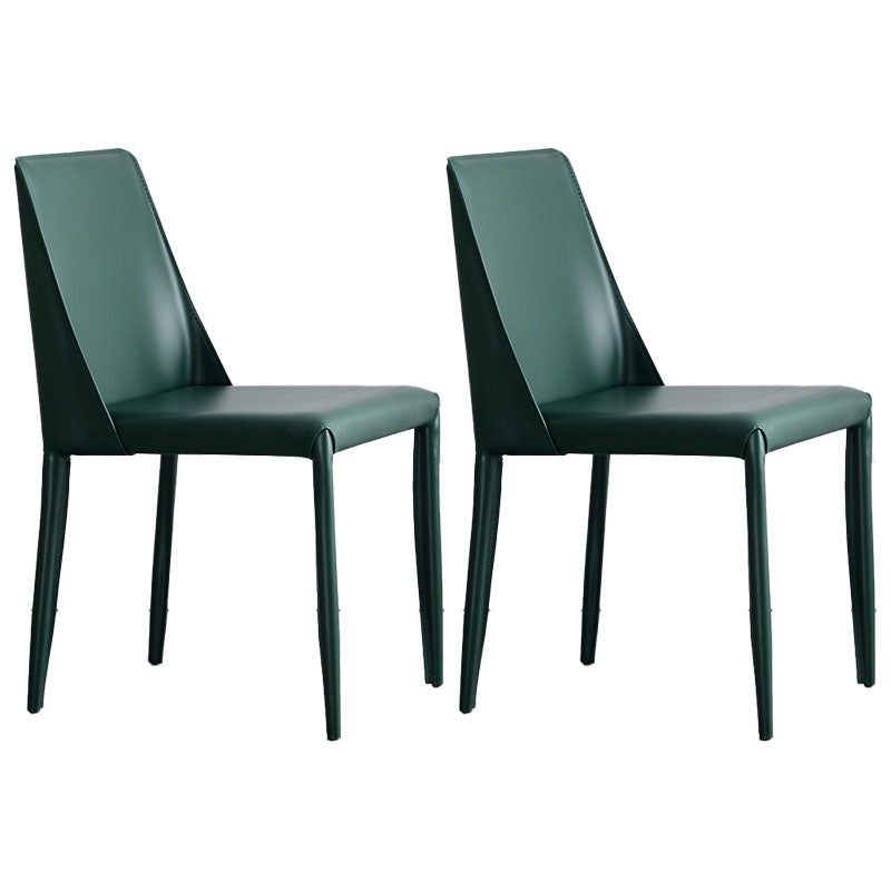 Metal Indoor Upholstered Side Chair Matte Finish Faux Leather Solid Back Dining Chair