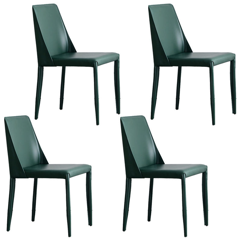 Metal Indoor Upholstered Side Chair Matte Finish Faux Leather Solid Back Dining Chair