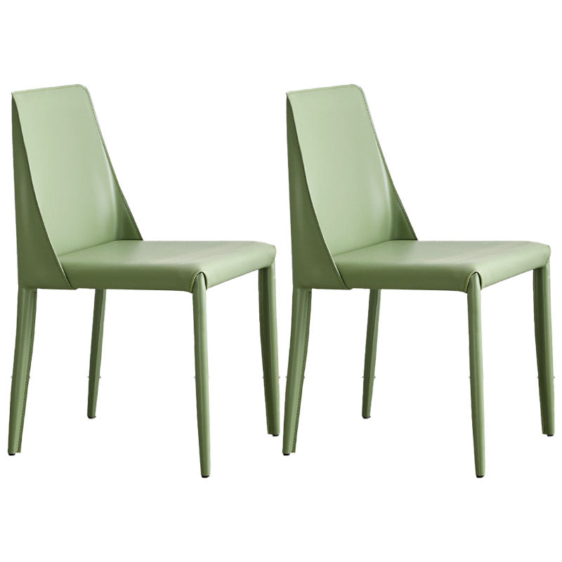 Metal Indoor Upholstered Side Chair Matte Finish Faux Leather Solid Back Dining Chair