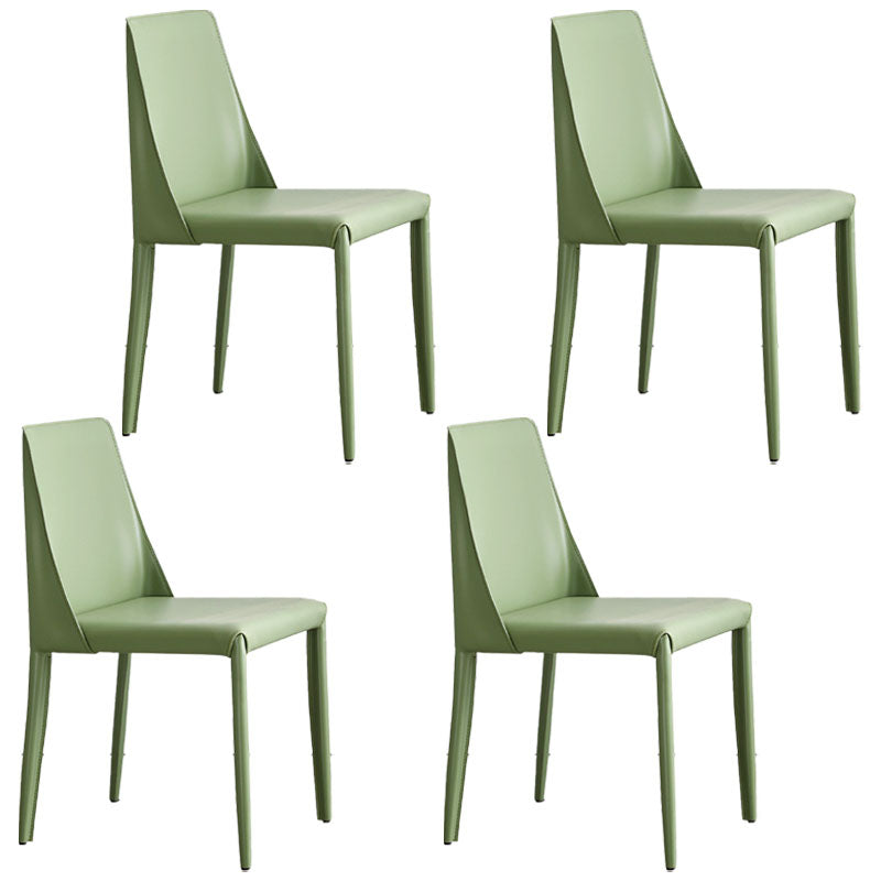 Metal Indoor Upholstered Side Chair Matte Finish Faux Leather Solid Back Dining Chair