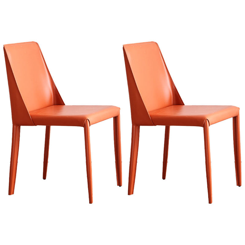 Metal Indoor Upholstered Side Chair Matte Finish Faux Leather Solid Back Dining Chair