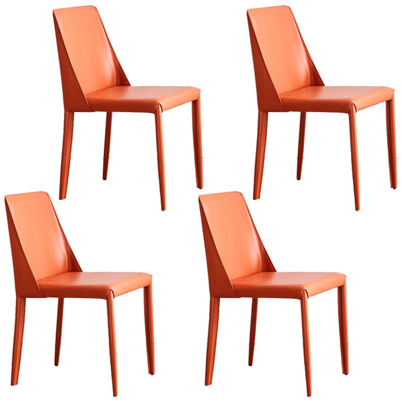 Metal Indoor Upholstered Side Chair Matte Finish Faux Leather Solid Back Dining Chair