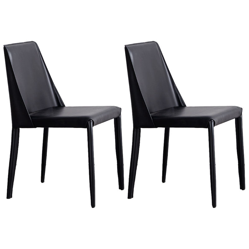 Metal Indoor Upholstered Side Chair Matte Finish Faux Leather Solid Back Dining Chair