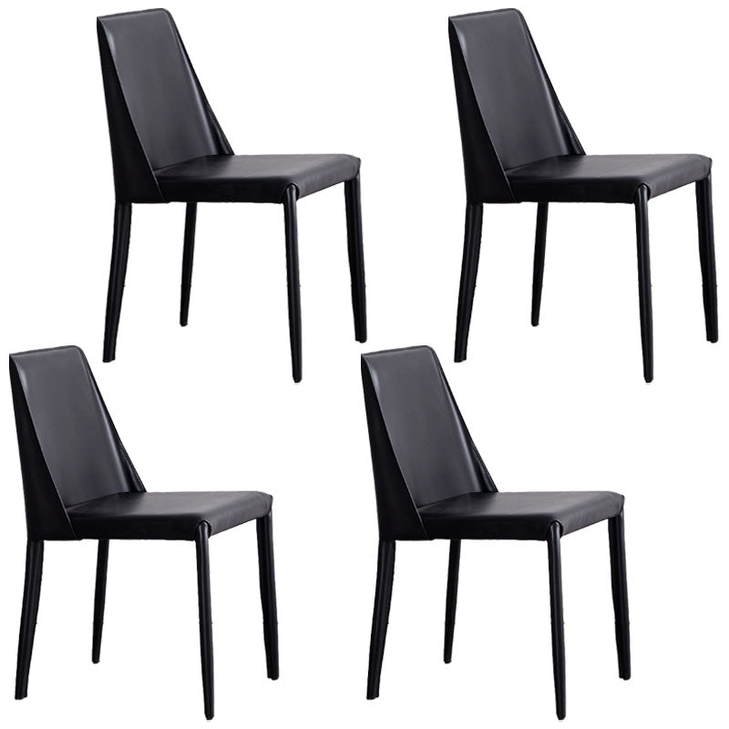 Metal Indoor Upholstered Side Chair Matte Finish Faux Leather Solid Back Dining Chair