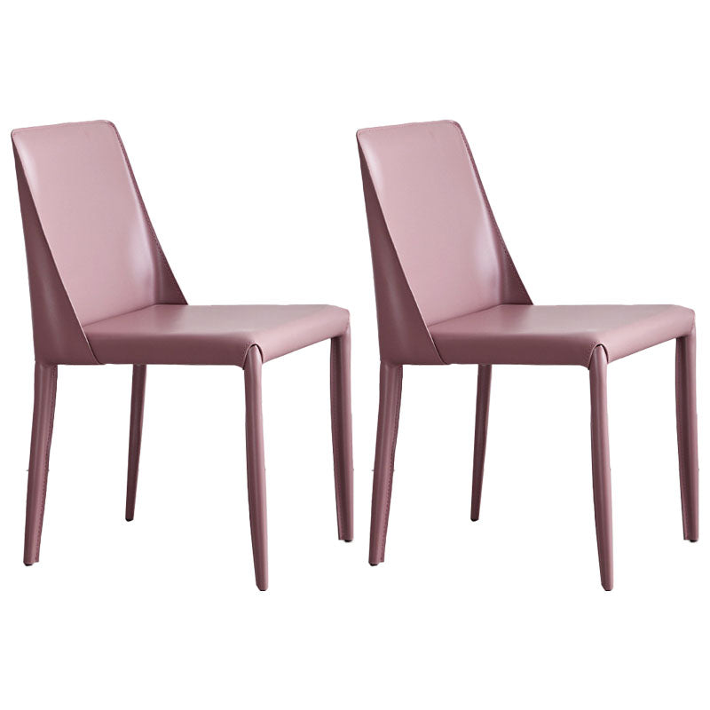 Metal Indoor Upholstered Side Chair Matte Finish Faux Leather Solid Back Dining Chair