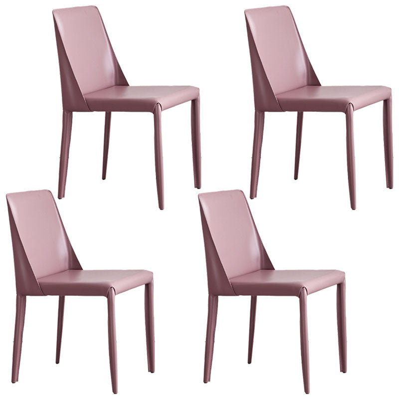 Metal Indoor Upholstered Side Chair Matte Finish Faux Leather Solid Back Dining Chair