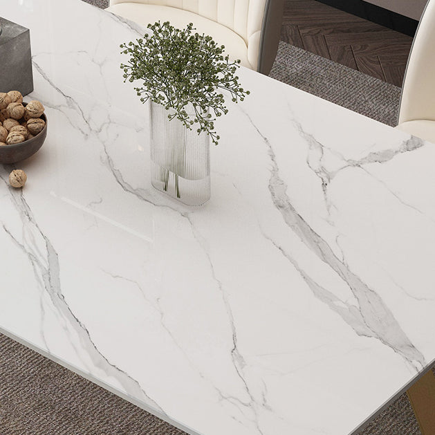 Glam Rectangle Dining Table Set 1/2/5/7 Pieces Dinette Set with White Sintered Stone Top