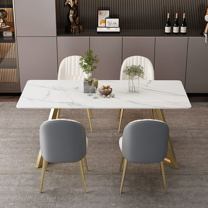 Glam Rectangle Dining Table Set 1/2/5/7 Pieces Dinette Set with White Sintered Stone Top