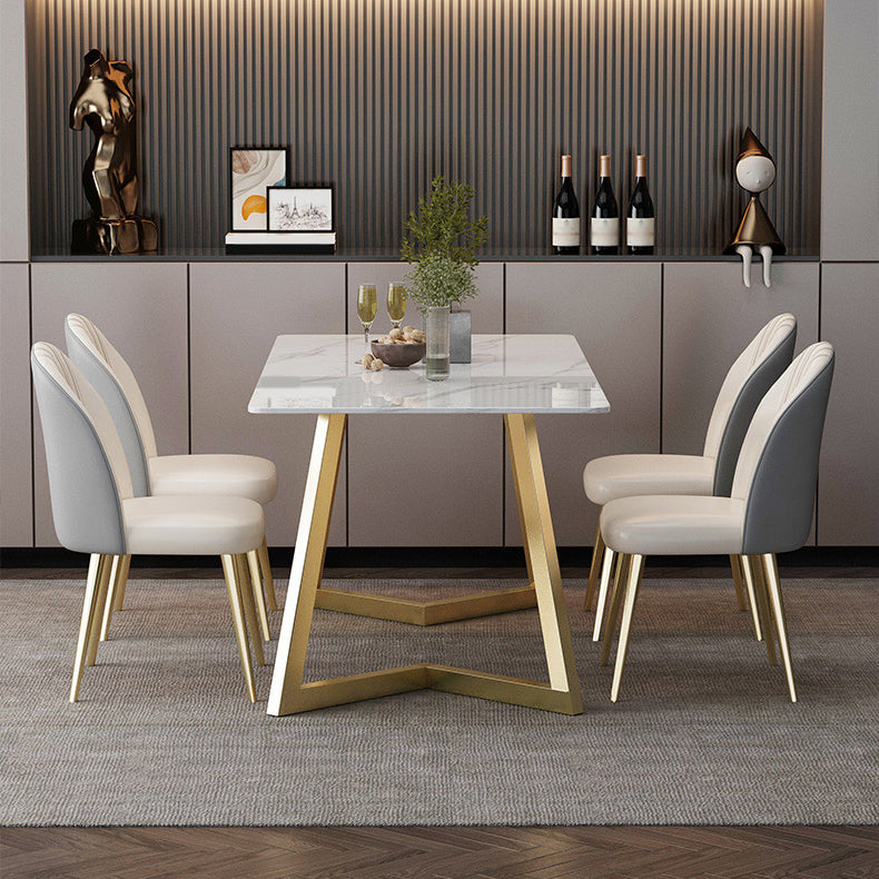 Glam Rectangle Dining Table Set 1/2/5/7 Pieces Dinette Set with White Sintered Stone Top