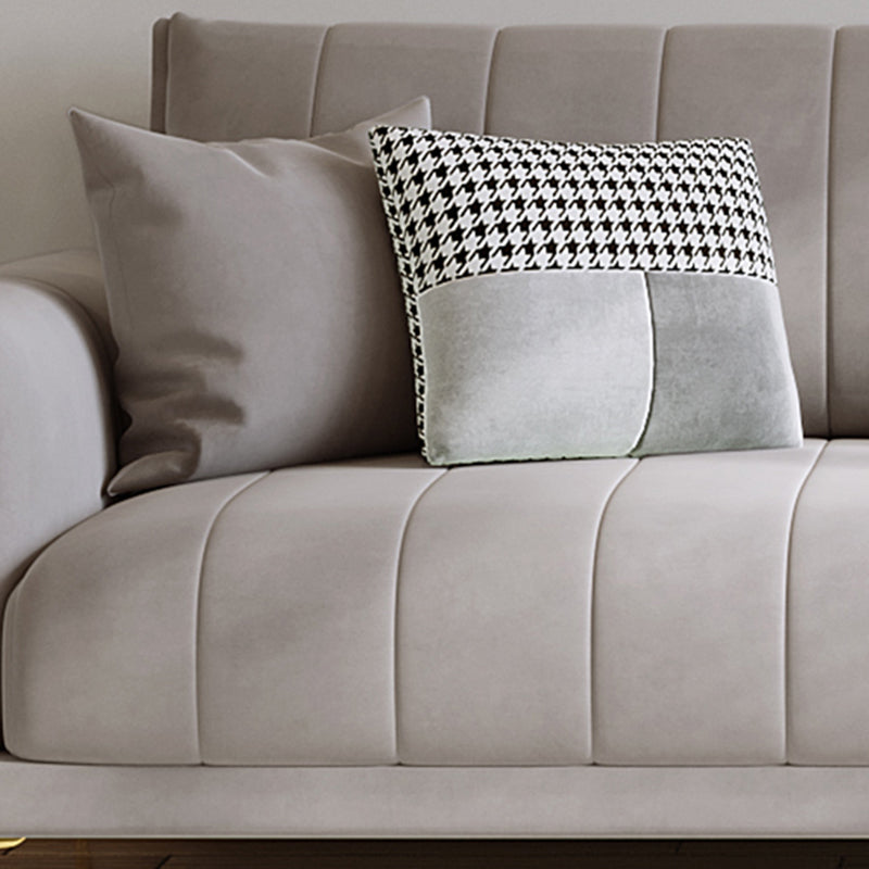 Contemporary Square Standard Arm Settee Couch with Pillows in Grey