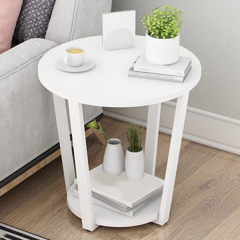 22.4" Tall Steel 4 Legs End Table Round Wood Side End Table with Shelf