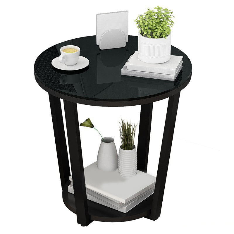 22.4" Tall Steel 4 Legs End Table Round Wood Side End Table with Shelf