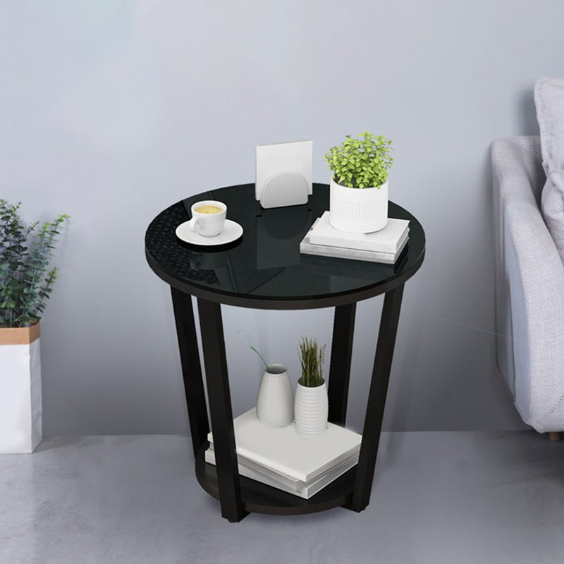22.4" Tall Steel 4 Legs End Table Round Wood Side End Table with Shelf