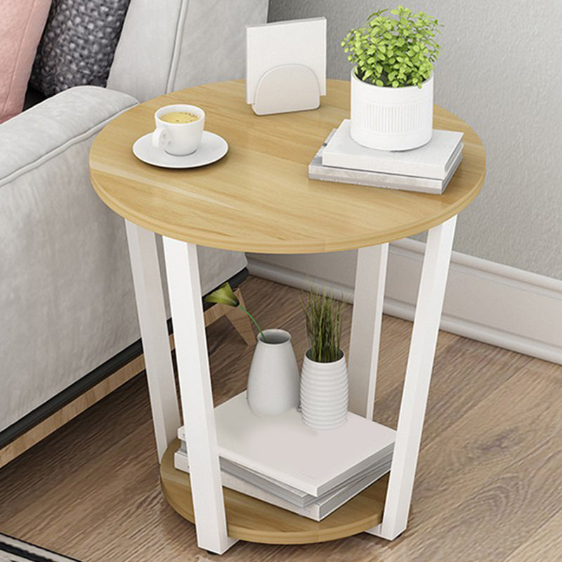 22.4" Tall Steel 4 Legs End Table Round Wood Side End Table with Shelf