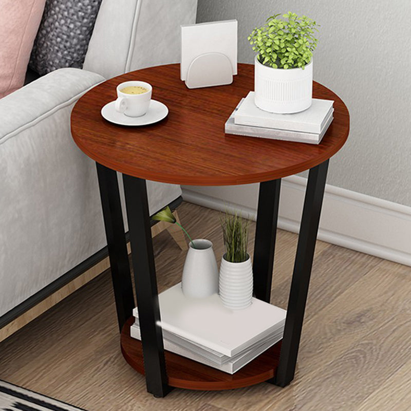 22.4" Tall Steel 4 Legs End Table Round Wood Side End Table with Shelf